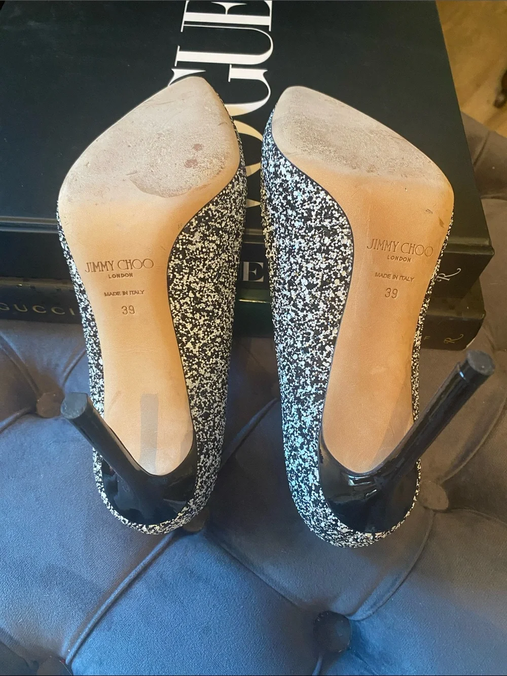 Jimmy Choo Silver Glitter Pointed Pumps - Picture 4 of 4